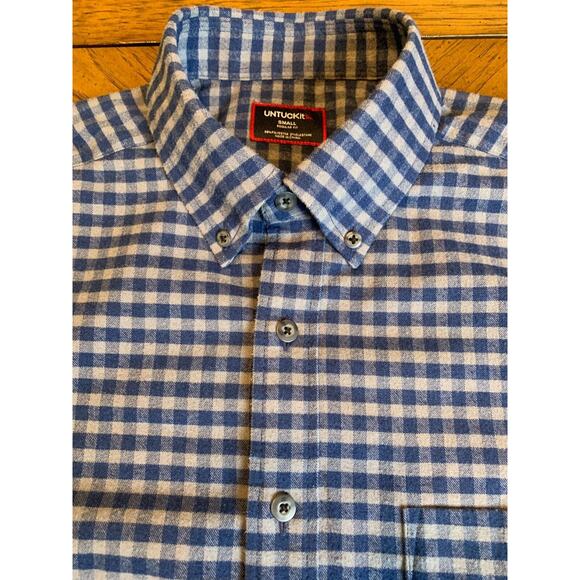 UNTUCKit Shirt Mens Navy Blue Gray Flannel Long Sleeve Button Down Size S - Picture 1 of 10